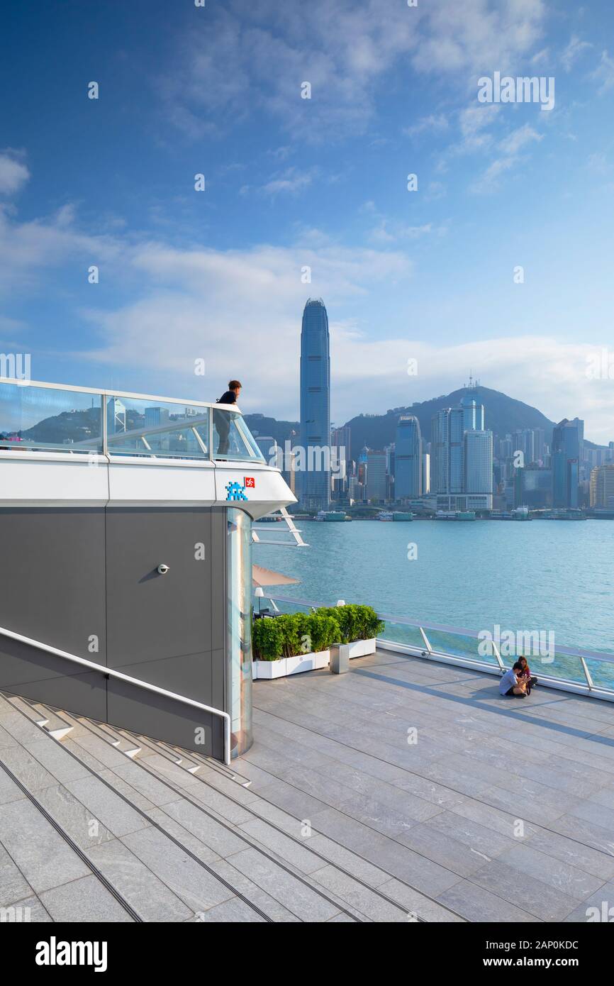 Hong Kong Island skyline from Ocean Terminal Deck, Kowloon, Hong Kong Stock Photo