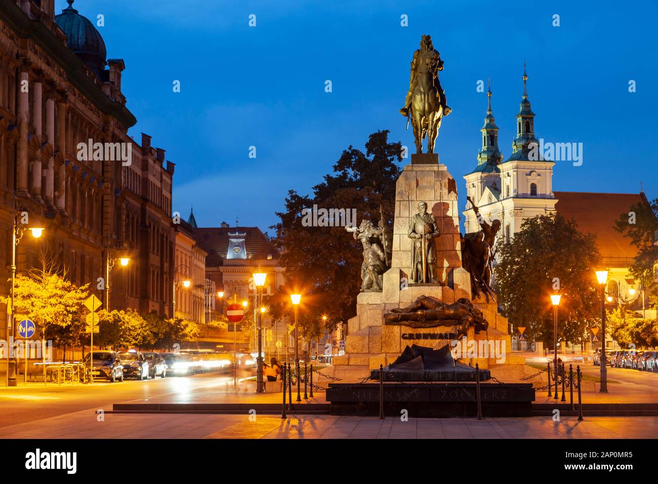 Evening at Grunwald monument in Krakow. Stock Photo