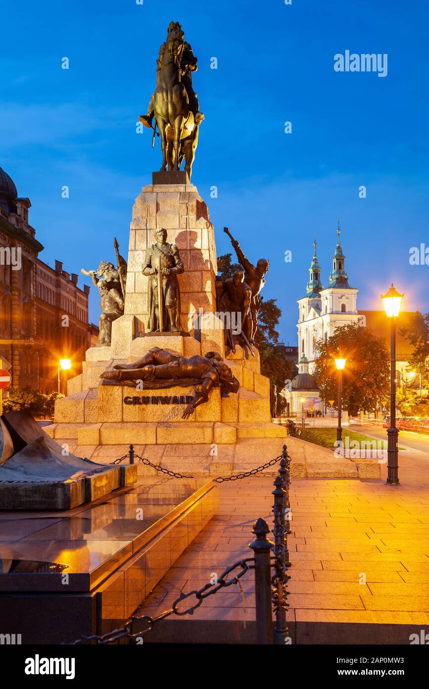 Evening at Grunwald monument in Krakow. Stock Photo