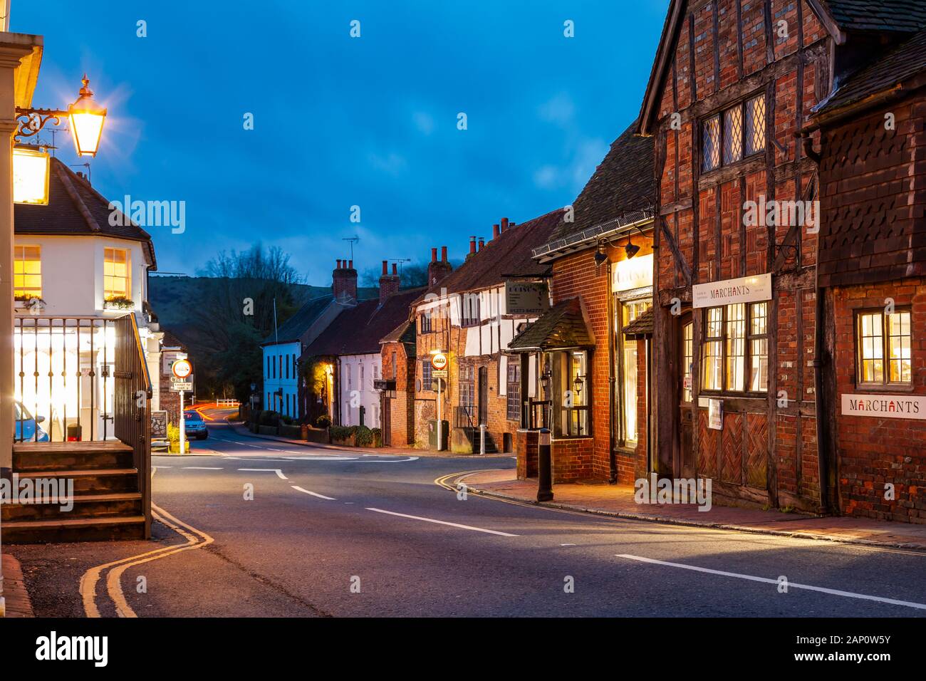 Winter evening in Ditchling village, East Sussex, England. Stock Photo