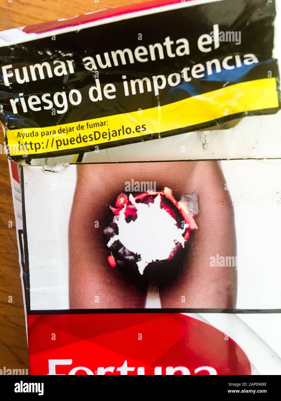 Smoking kills, Spanish cigarettes pack Stock Photo