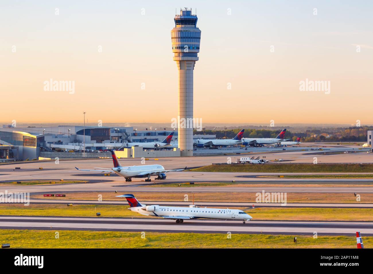 Atlanta, Georgia – April 3, 2019: Delta Connection Endeavor Air Bombardier CRJ-900 airplane at Atlanta airport (ATL) in Georgia. | usage worldwide Stock Photo