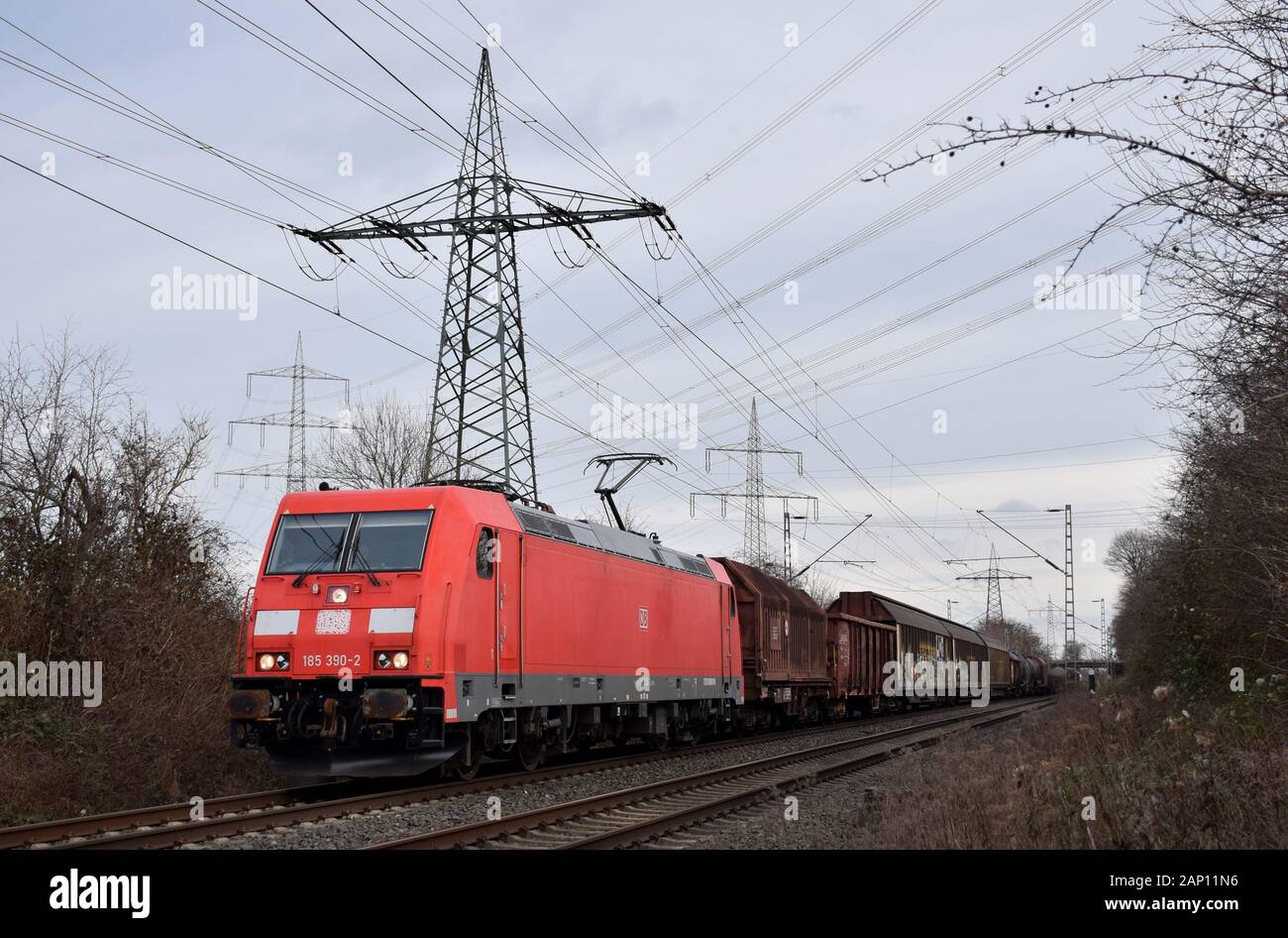 Power supply for the railway with freight train on 11.01.2020 near