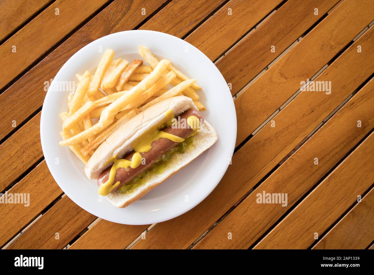 Hot Dog with French Fries Stock Photo