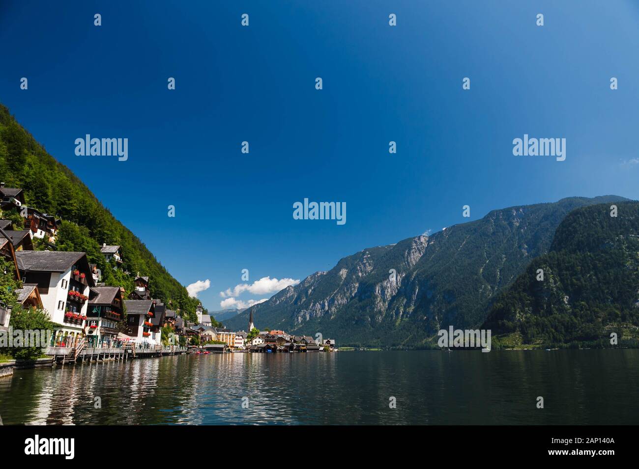 Austria, Hallstatt, August 1, 2011: View of Hallstatt on a sunny day ...