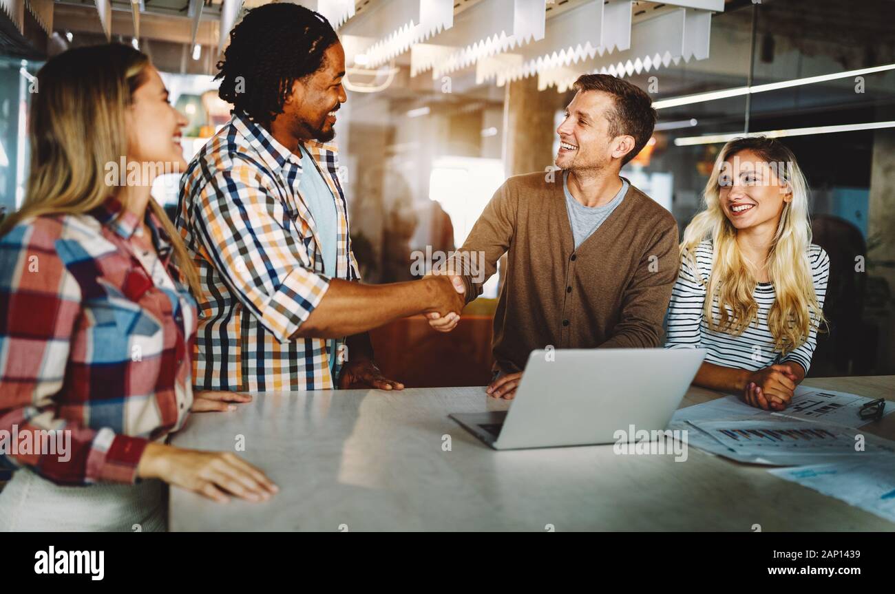 Business people partnership handshake concept. Successful deal after great meeting. Stock Photo
