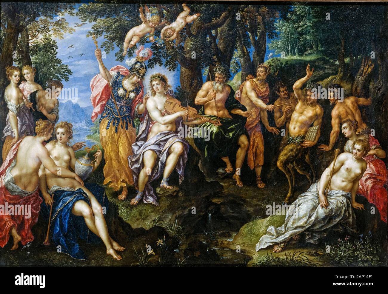 Hendrick de Clerck, The Contest between Apollo and Pan, (Judgement of Midas), painting, 1600-1629 Stock Photo