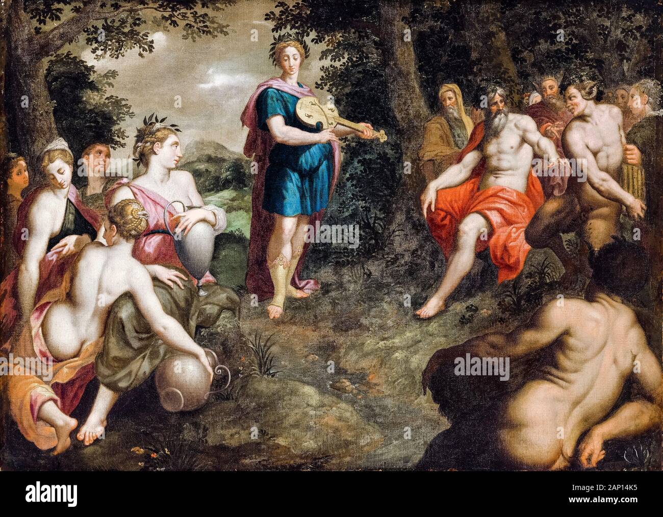 Jacob de Backer, The Contest between Apollo and Pan, (Judgement of Midas), painting, 1560-1590 Stock Photo