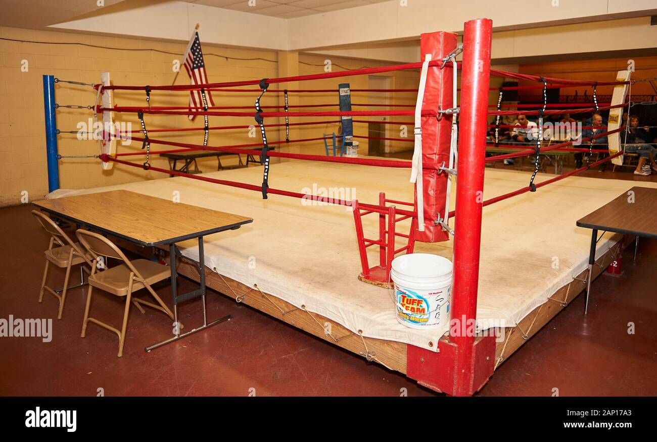 youth boxing ring before match Stock Photo