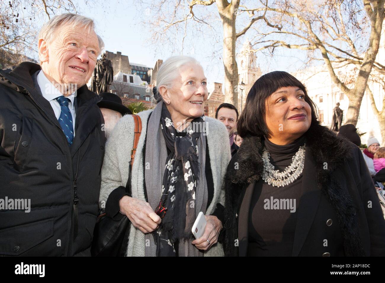 Westminster, UK, 20 Jan 2020: Lord Dubbs, Vanessa Redgrave and Diana Abbott MP at a rally outside Parliament to demand fair treatment for child refugees trying to join their families in the UK. Anna Watson/Alamy Live News Stock Photo