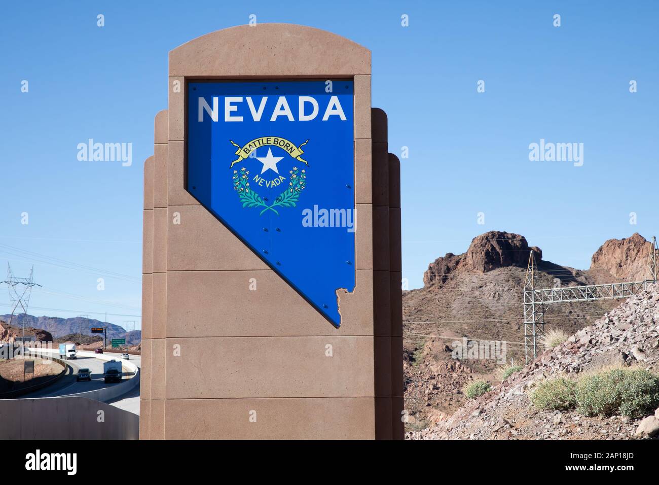 Nevada Battle Born sign near Hoover Dam, USA Stock Photo Alamy