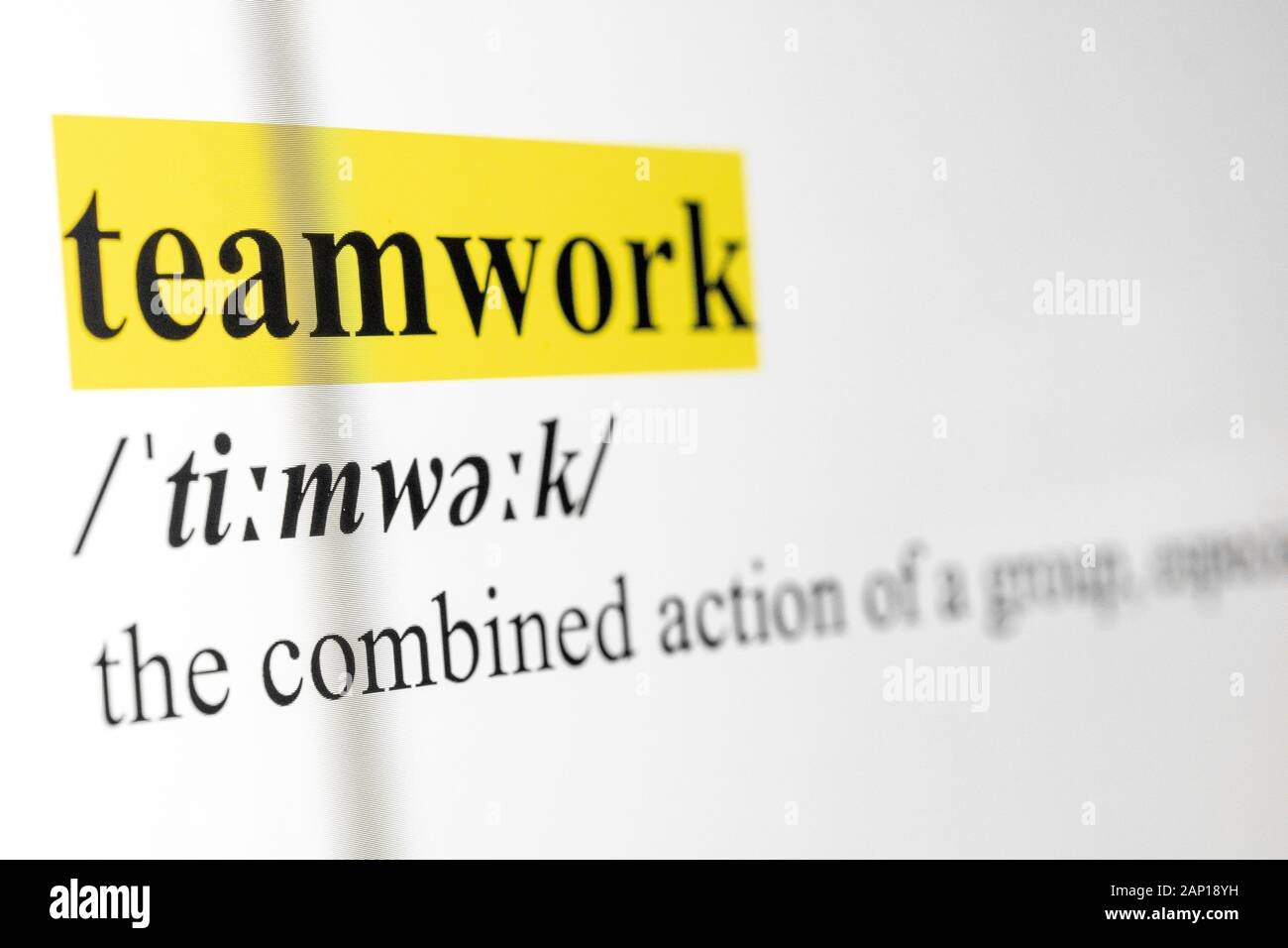 Highlighted text of "Teamwork" with description and respelling