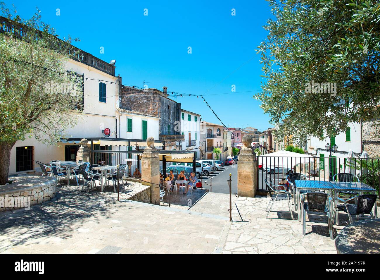 Cafe Bar in Town Centre, Buger, Mallorca, Balearics, Spain Stock Photo