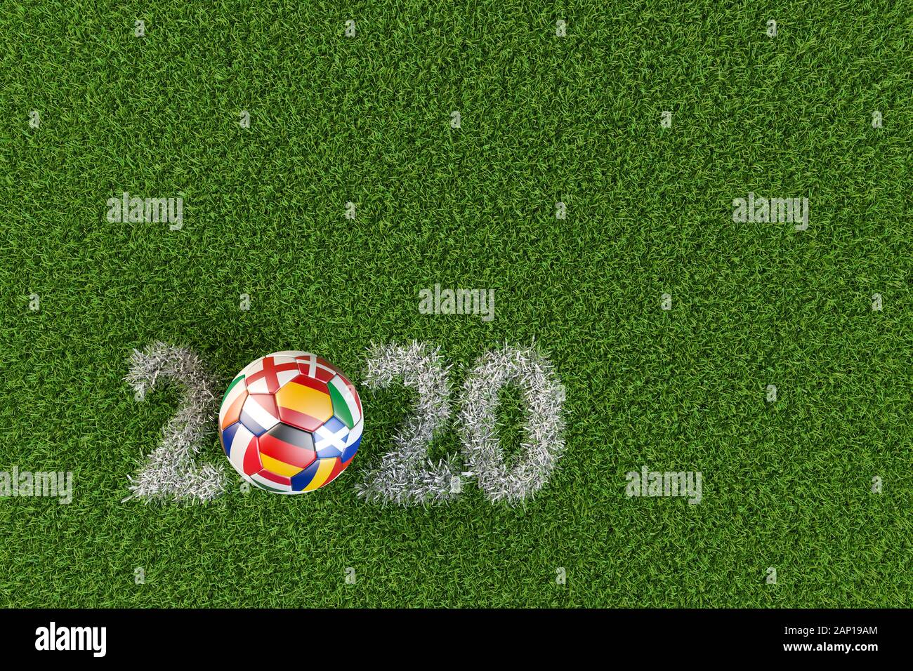 3D render Soccer ball with flags of all hosting countries of European