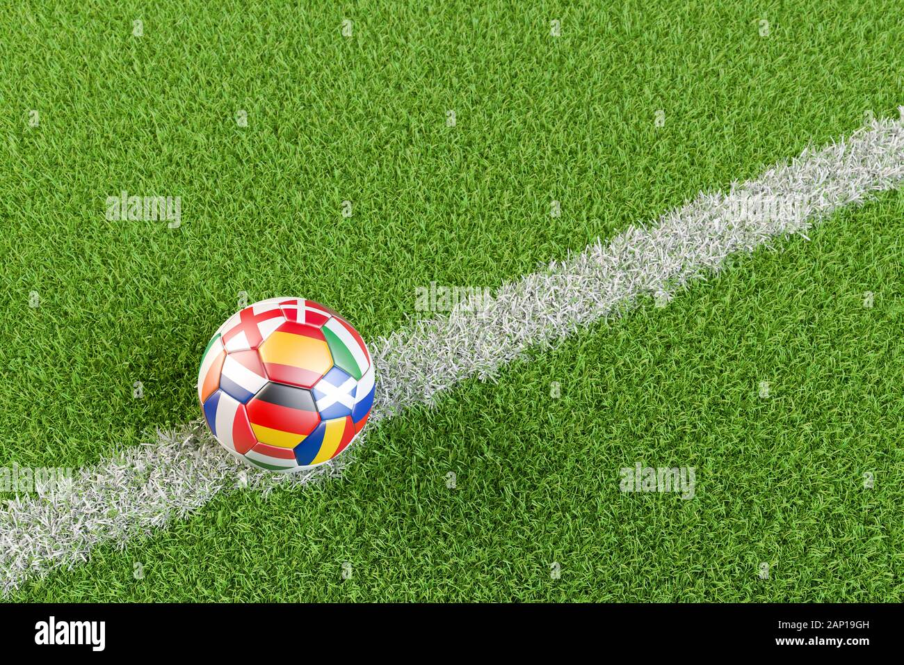 3D render Soccer ball with flags of all hosting countries of European