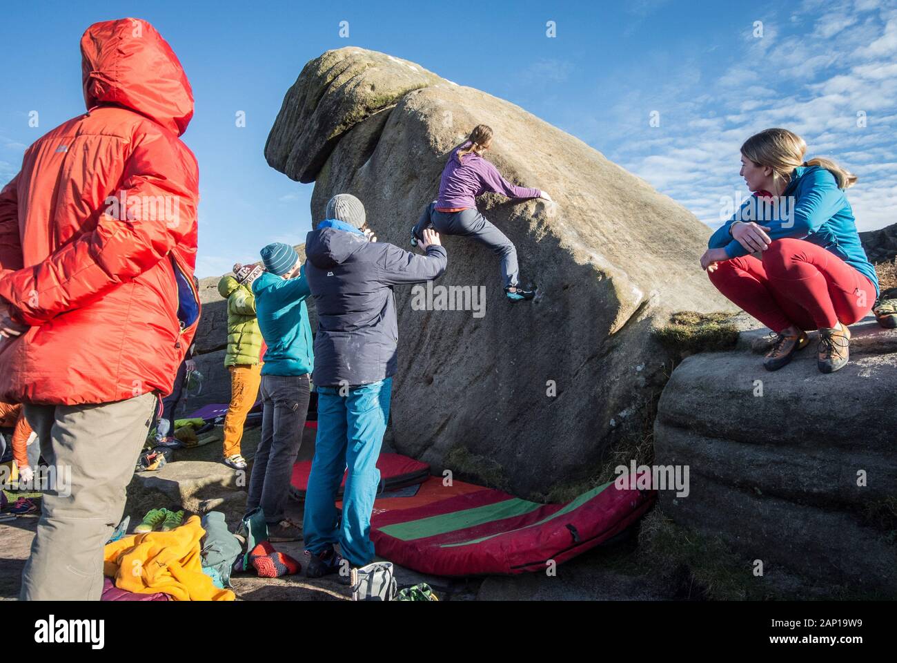 Bouldering in the Peak District, UK Stock Photo Alamy