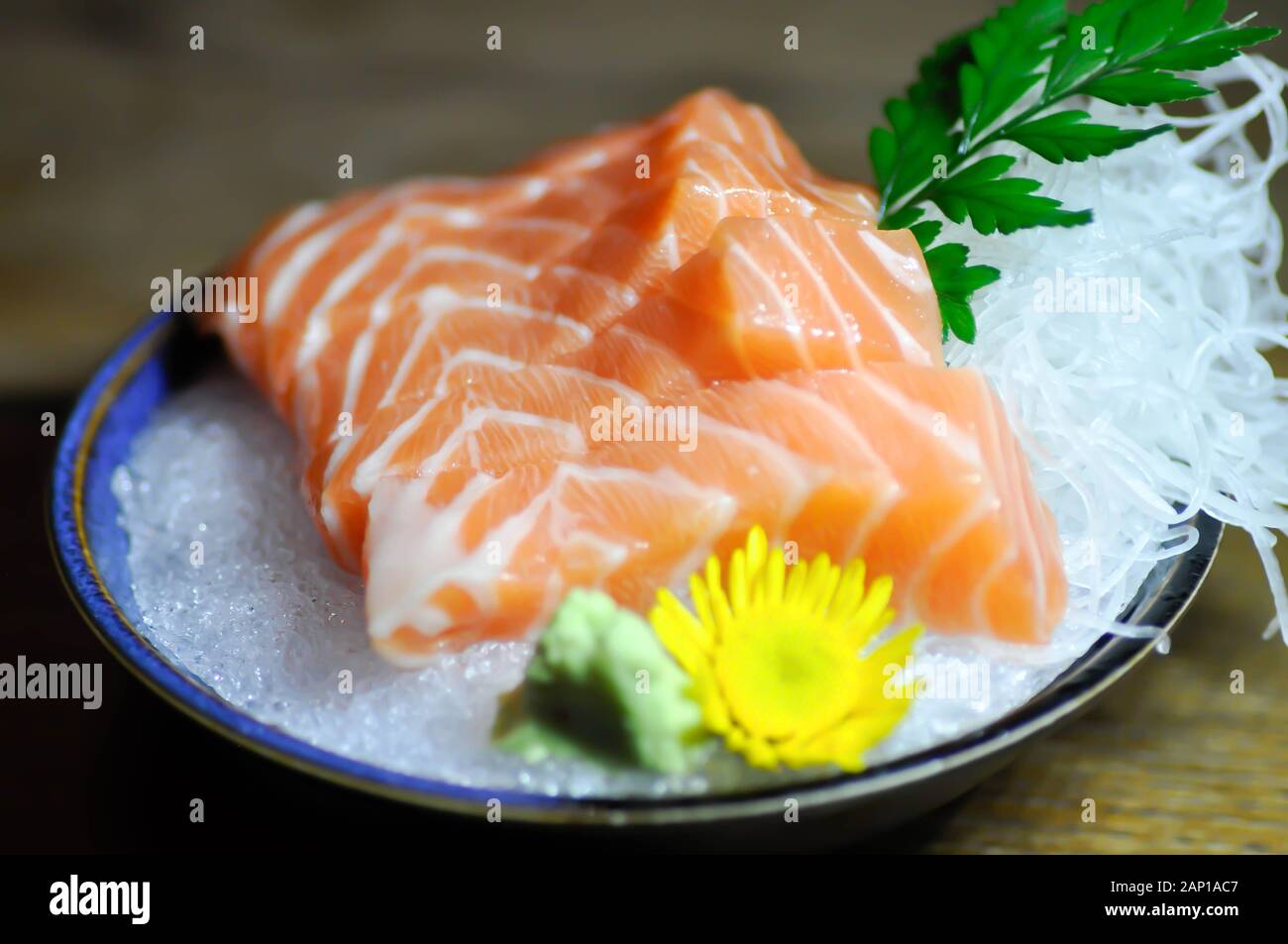 raw salmon or sliced salmon, salmon sashimi in Japanese food Stock