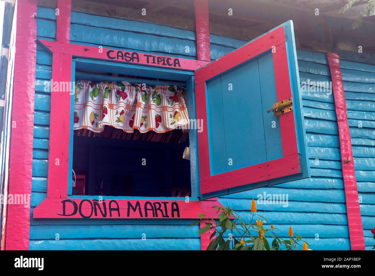 Window, Maria's house coffee and cacao farm, Punta Cana , Dominican Republic Stock Photo