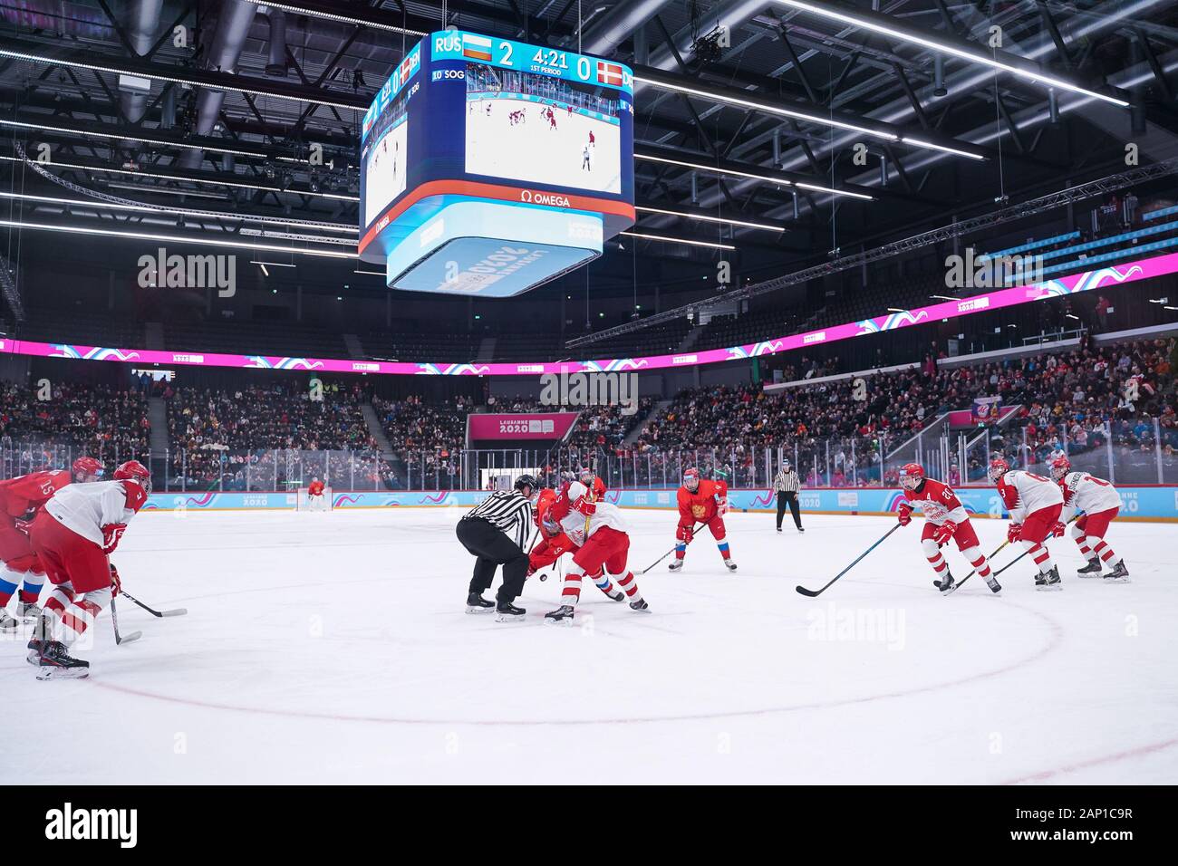 20.1.2020, Lausanne, Vaudoise Arena, YOG 2020 - Men - Russia - Danmark, Stock Photo