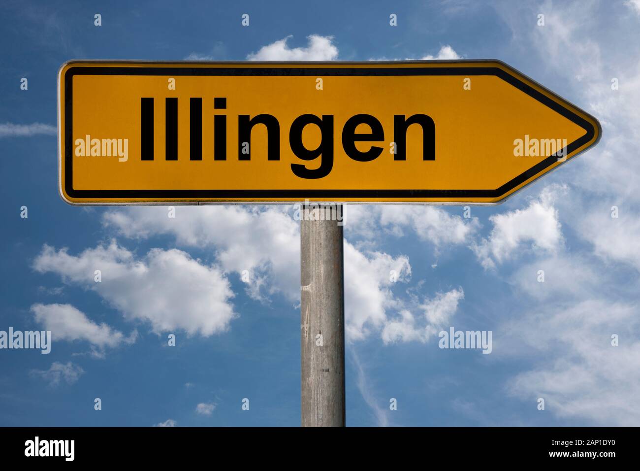 Detail photo of a signpost with the inscription Illingen, Saarland, Germany, Europe Stock Photo