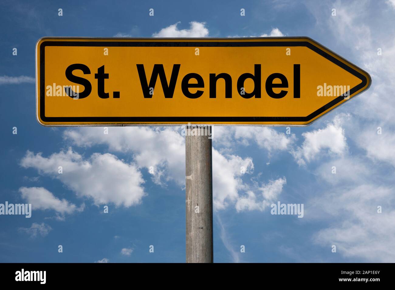 Detail photo of a signpost with the inscription St. Wendel, Saarland, Germany, Europe Stock Photo