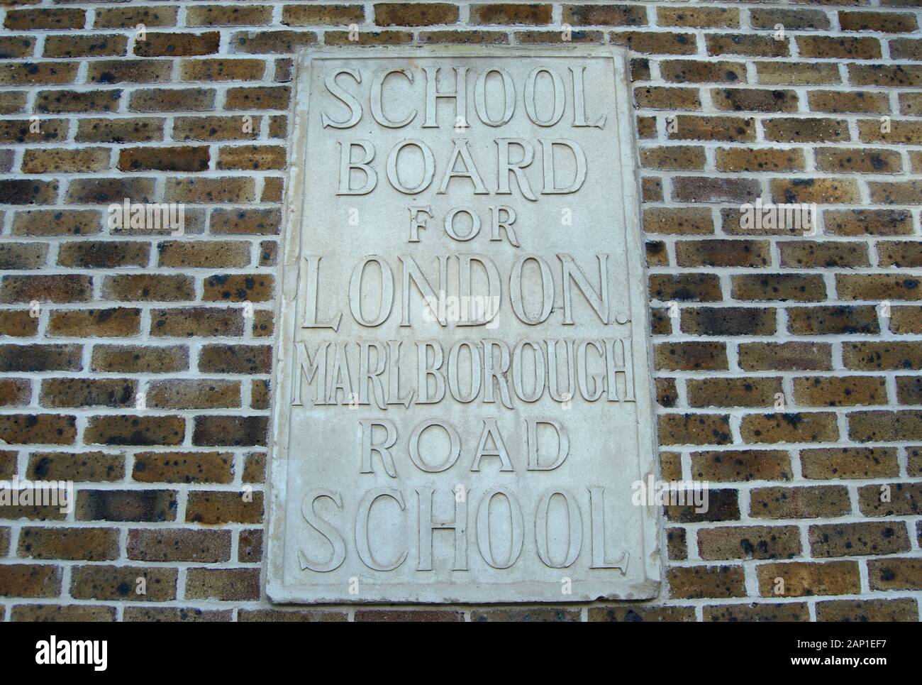 19th century wall sign marking the former marlborough road school, chelsea, london, england, operated by the school board of london Stock Photo