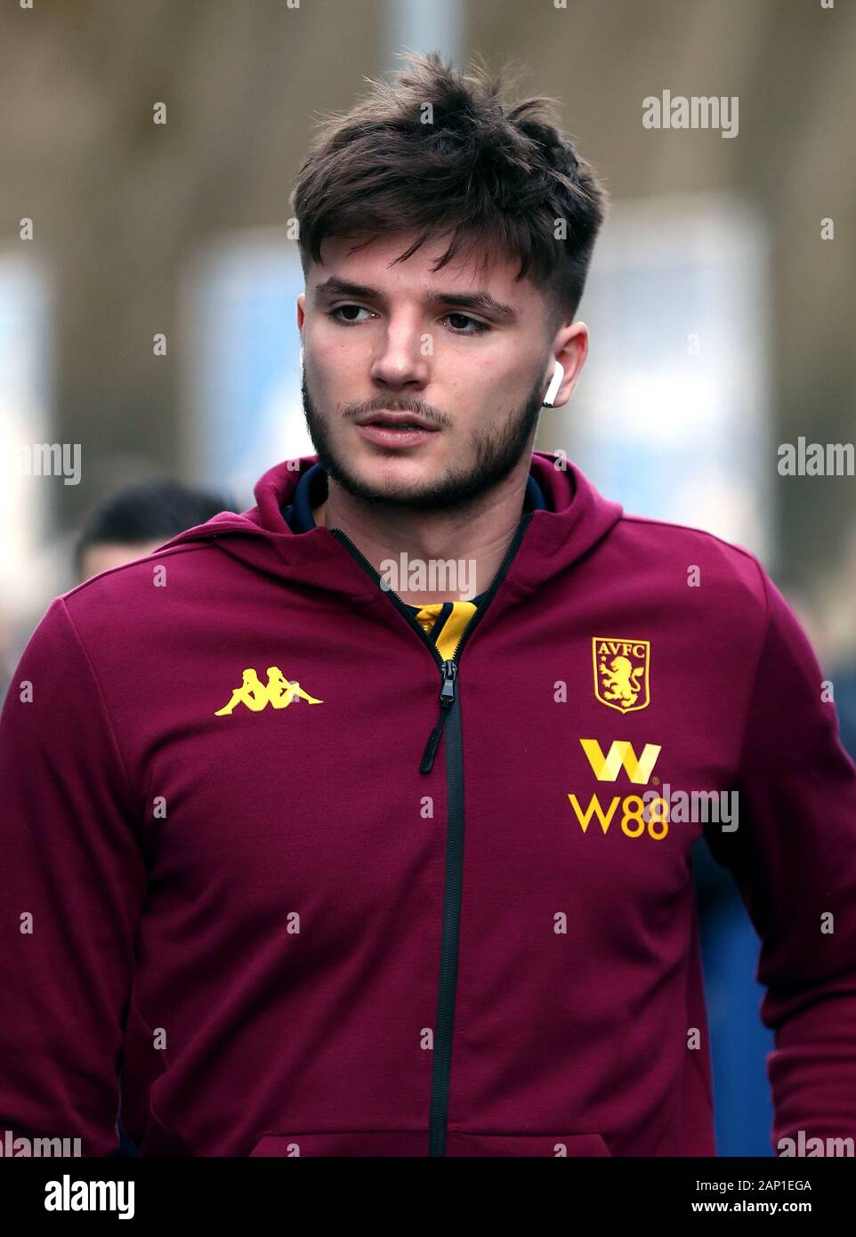 Aston Villa’s Matija Sarkic arrives for the Premier League match at the AMEX Stadium, Brighton. Stock Photo