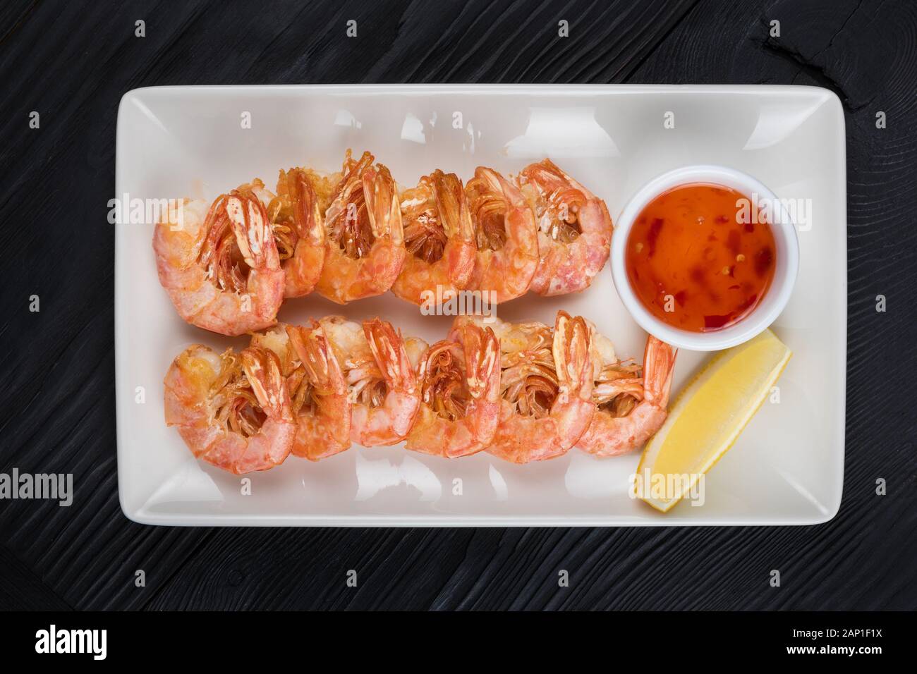 Fried tasty shrimps Stock Photo