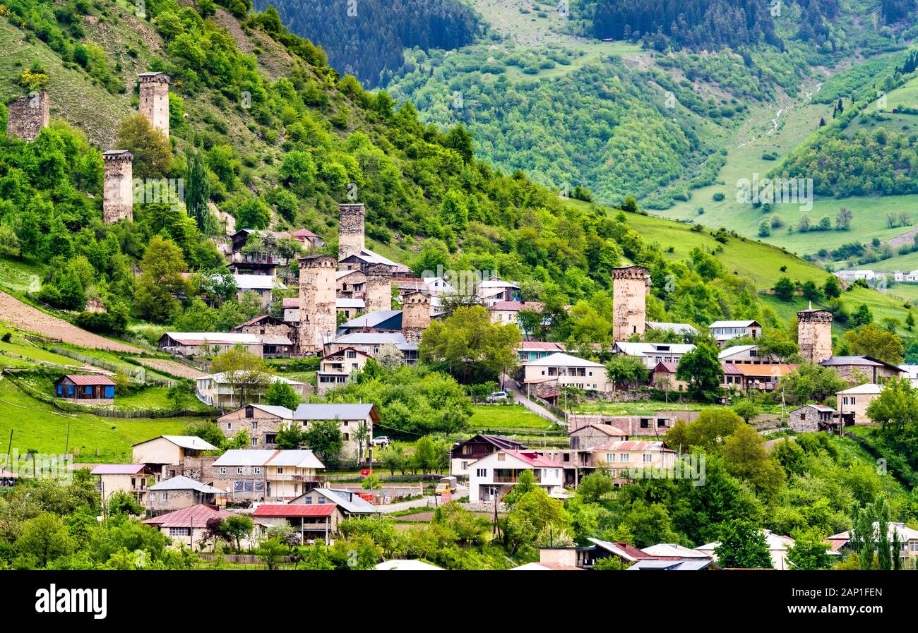 Mestia town in Upper Stock Photo Alamy