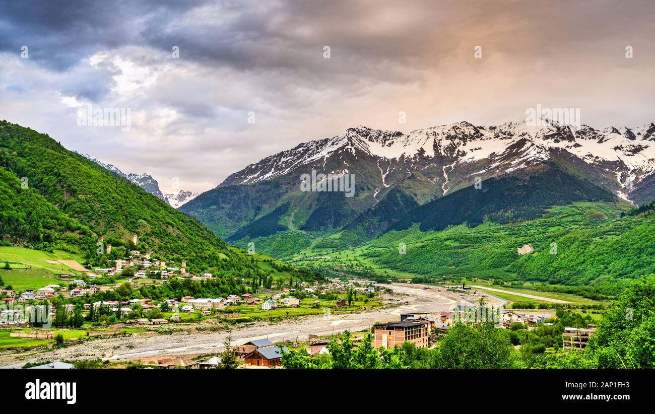 The Caucasus Mountains at Mestia - Upper Svaneti, Georgia Stock Photo