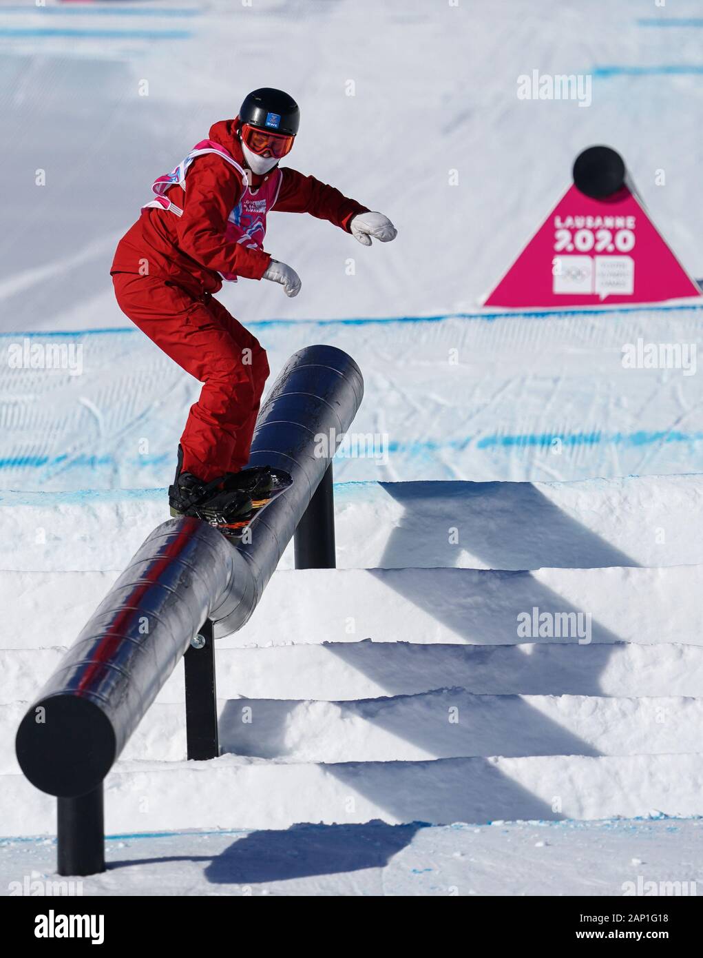 Leysin, Switzerland. 20th Jan, 2020. William Mathisen of Sweden competes  during the Men's Slopestyle final of Snowboard at the 3rd Winter Youth  Olympic Games in Leysin, Switzerland, Jan. 20, 2020. Credit: Lu