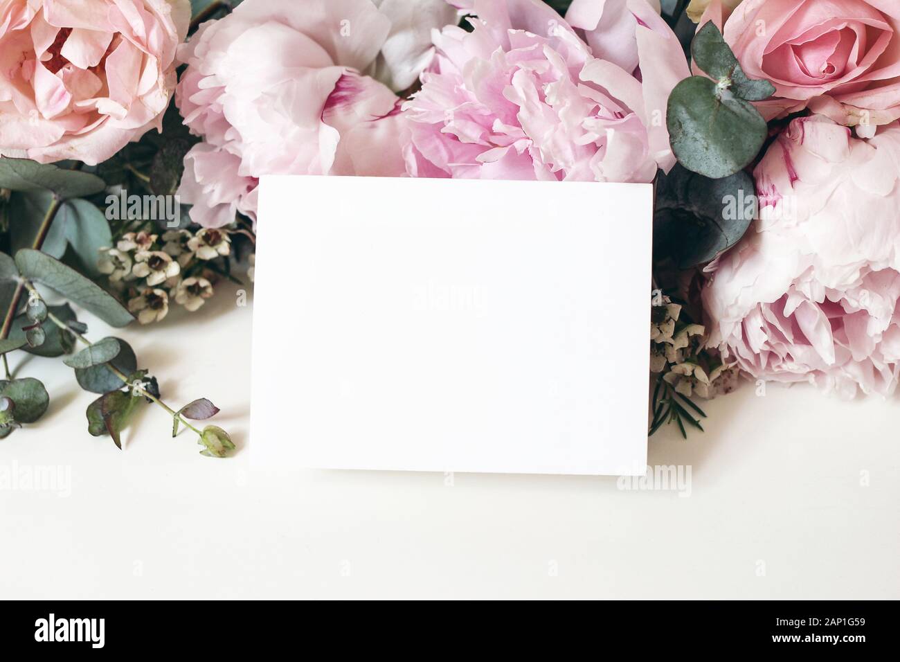 Wedding, birthday stationery mockup scene. Blank greeting card, invitation. Decorative floral
