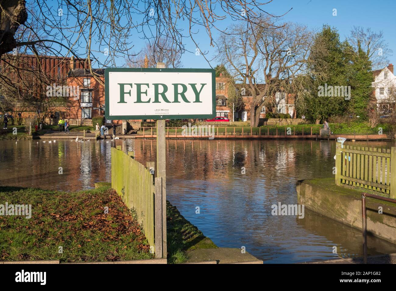 Sign for the Stratford Chain Ferry foot passenger ferry on the River Avon in Stratford-upon-Avon, Warwickshire, UK Stock Photo