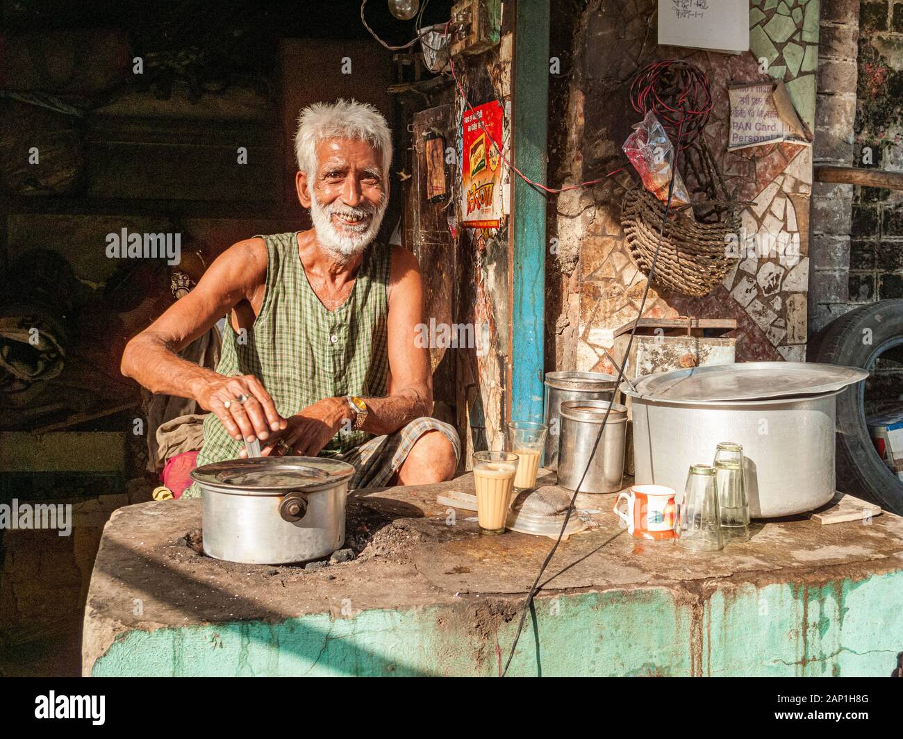 A vendor is selling delicious tea in the street bazaar Stock Photo