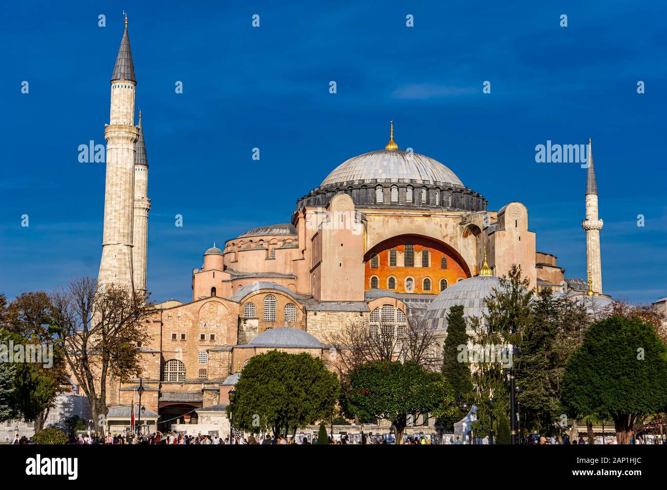 ISTANBUL, TURKEY - NOVEMBER 10, 2019: Unidentified people by Hagia Sophia in Istanbul, Turkey. It is the former Greek Orthodox Christian patriarchal c Stock Photo