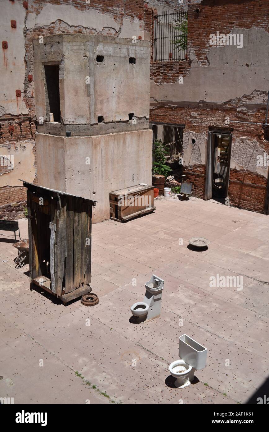 Jerome, AZ. U.S.A. May 18, 2018. A National Historical Landmark 1967, Jerome’s Cleopatra hill tunnel/open pit copper mining boom 1890s to bust 1950s. Stock Photo