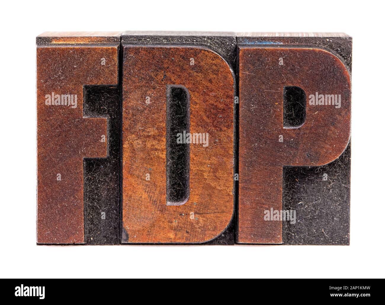 Wooden book printing letters, FDP, Free Democratic Party Stock Photo