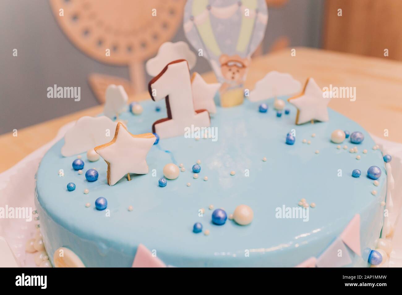 A beautiful blue cake with the number 1 at the top. Beautiful blue cake ...