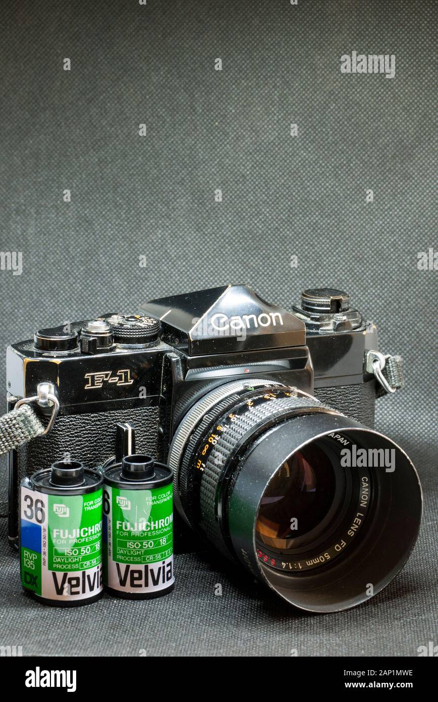 Canon F1 35MM Film Camera. Stock Photo