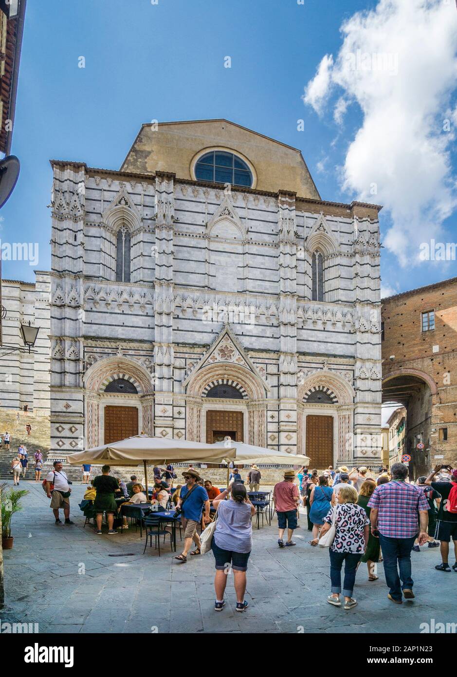 Gothic facade of the Baptistery of San Giovanni, Siena, Tuscany, Italy Stock Photo