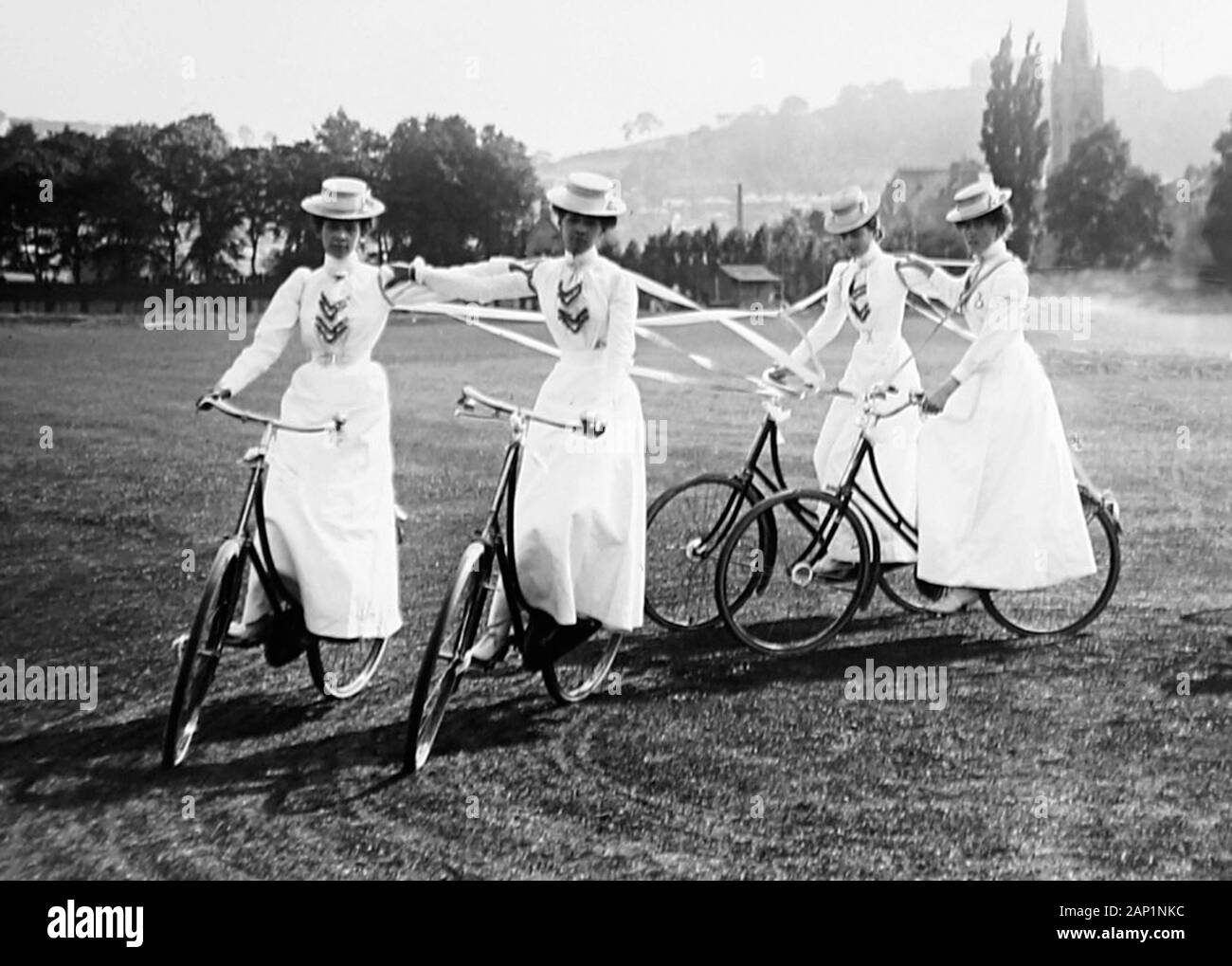 Ladies formation cycling display team, early 1900s Stock Photo