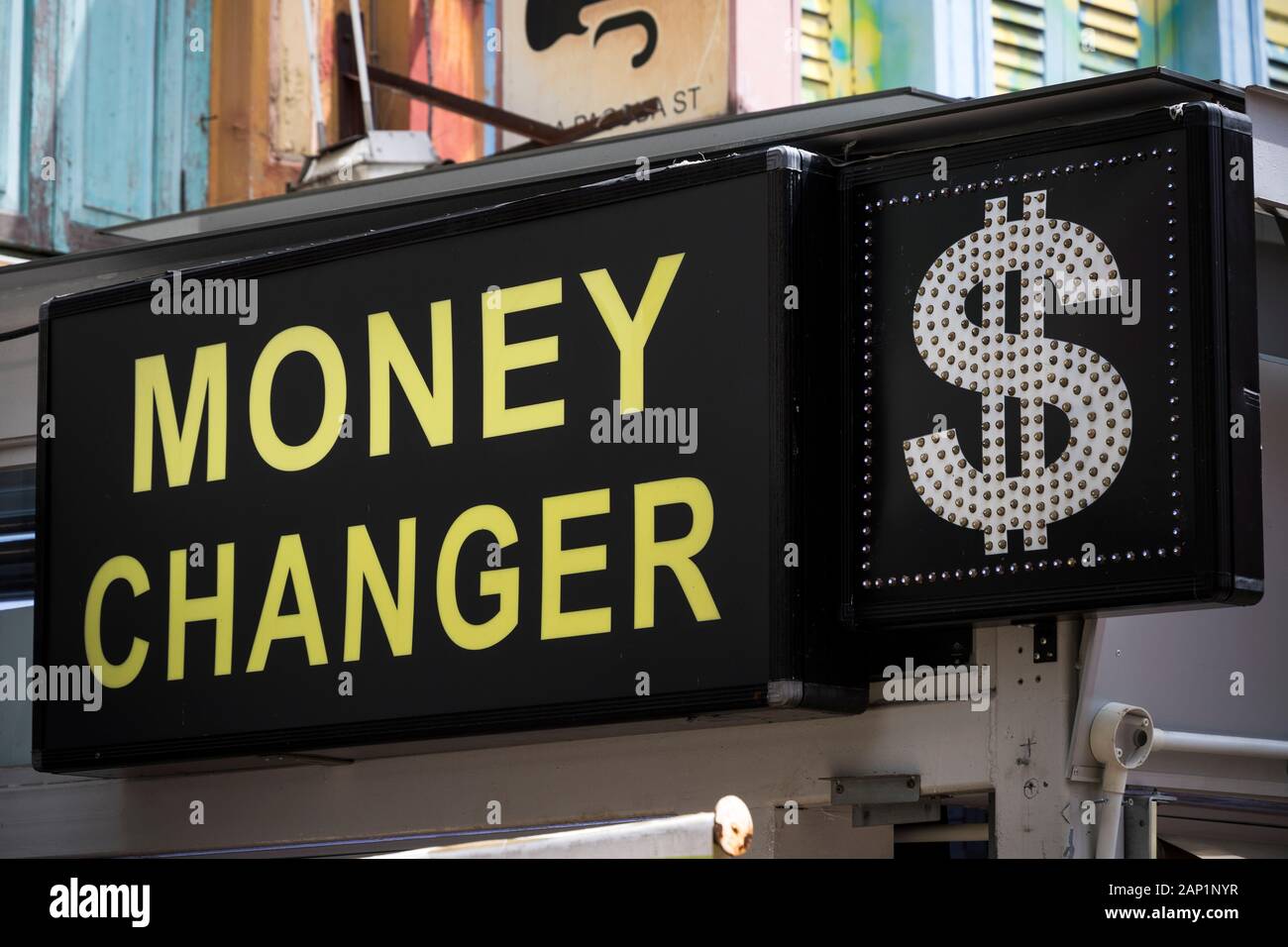 Money changer point for tourist foreign currency exchange Stock Photo