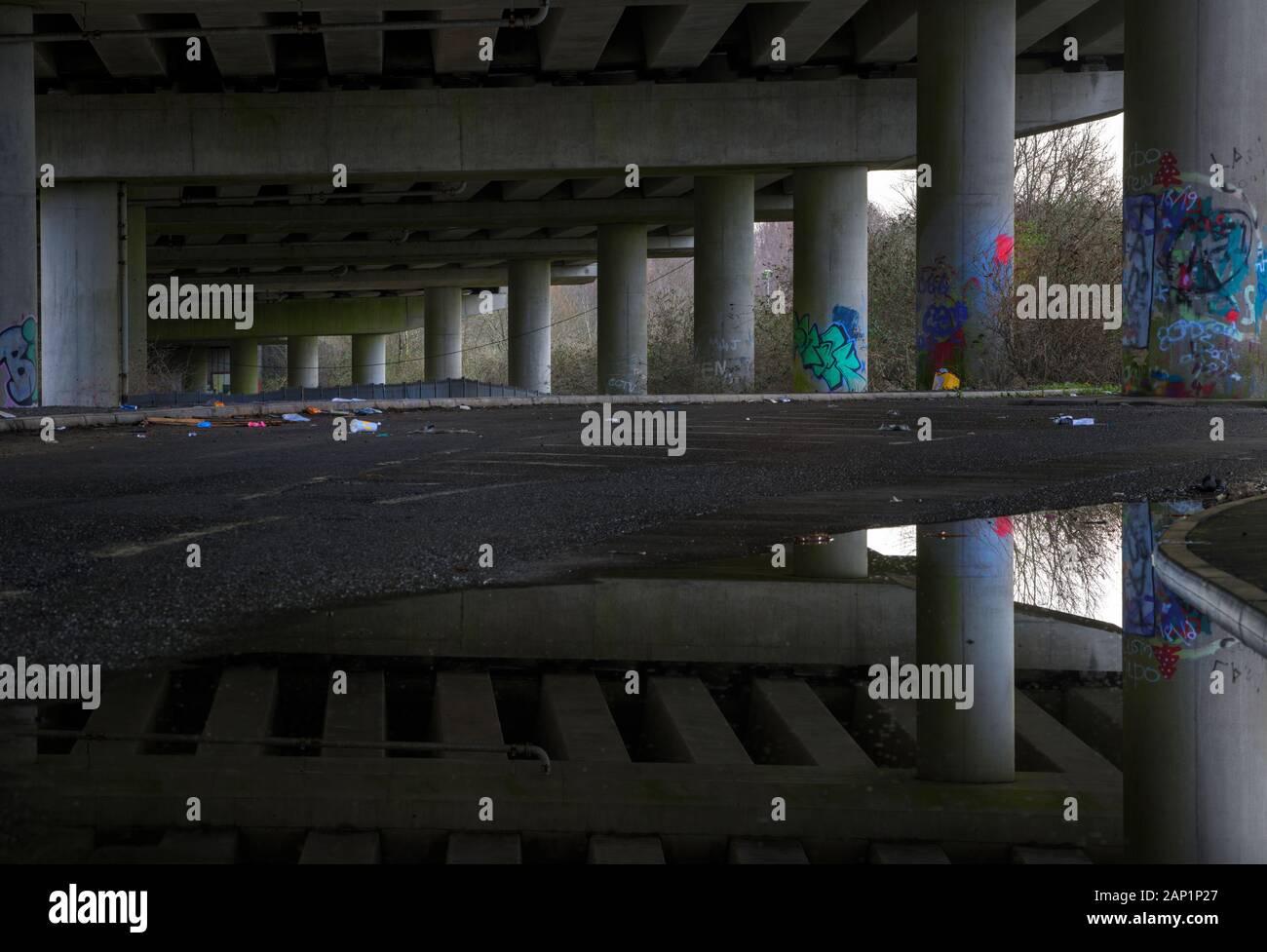Pillars under the M4 motorway Stock Photo