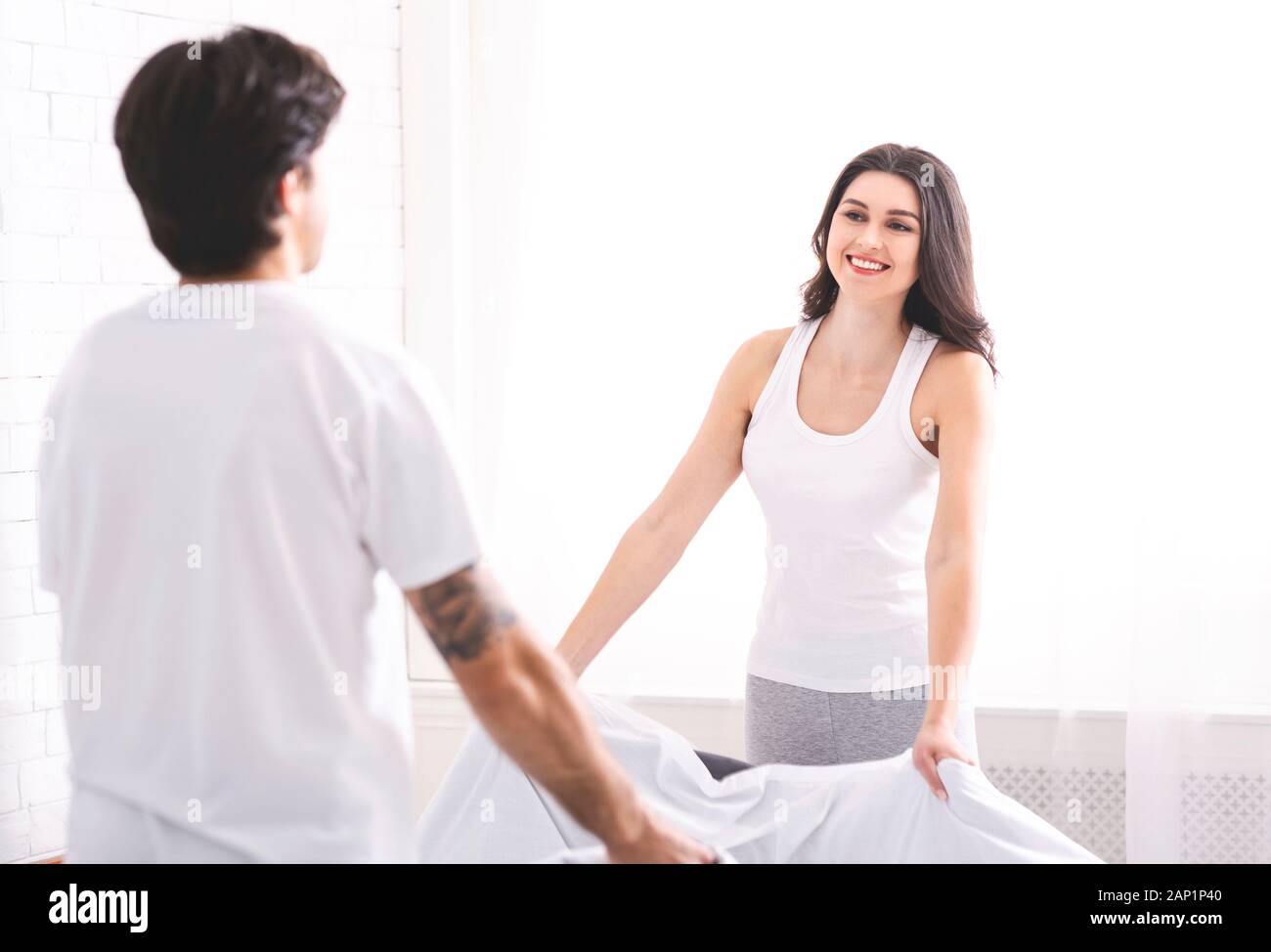 Young couple making love bed hires stock photography and images Alamy
