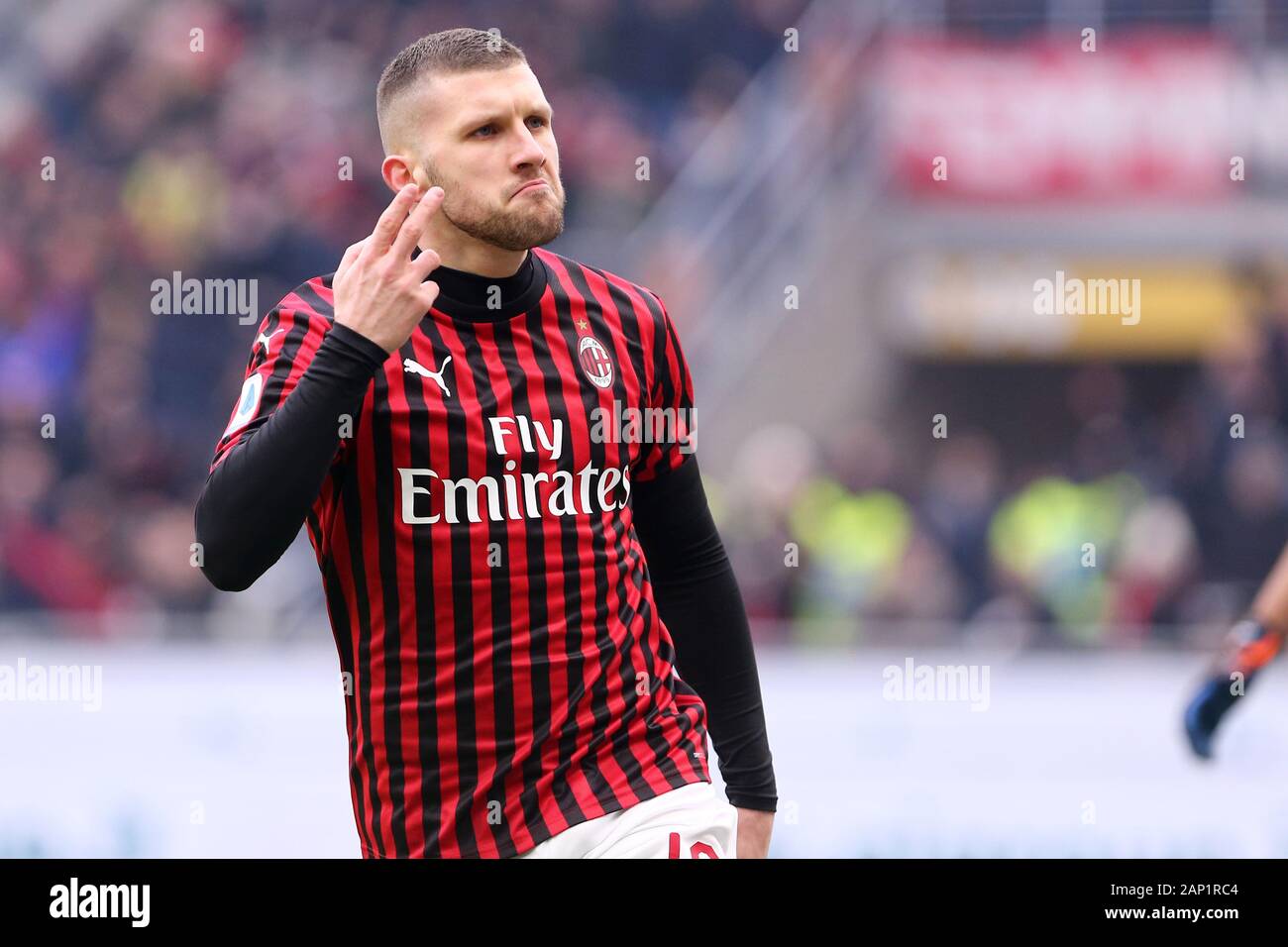 Milano, Italy. 19th January 2020. Italian Serie A. Ac Milan vs Udinese  Calcio. Ante Rebic of Ac Milan celebrate after scoring a goal Stock Photo -  Alamy
