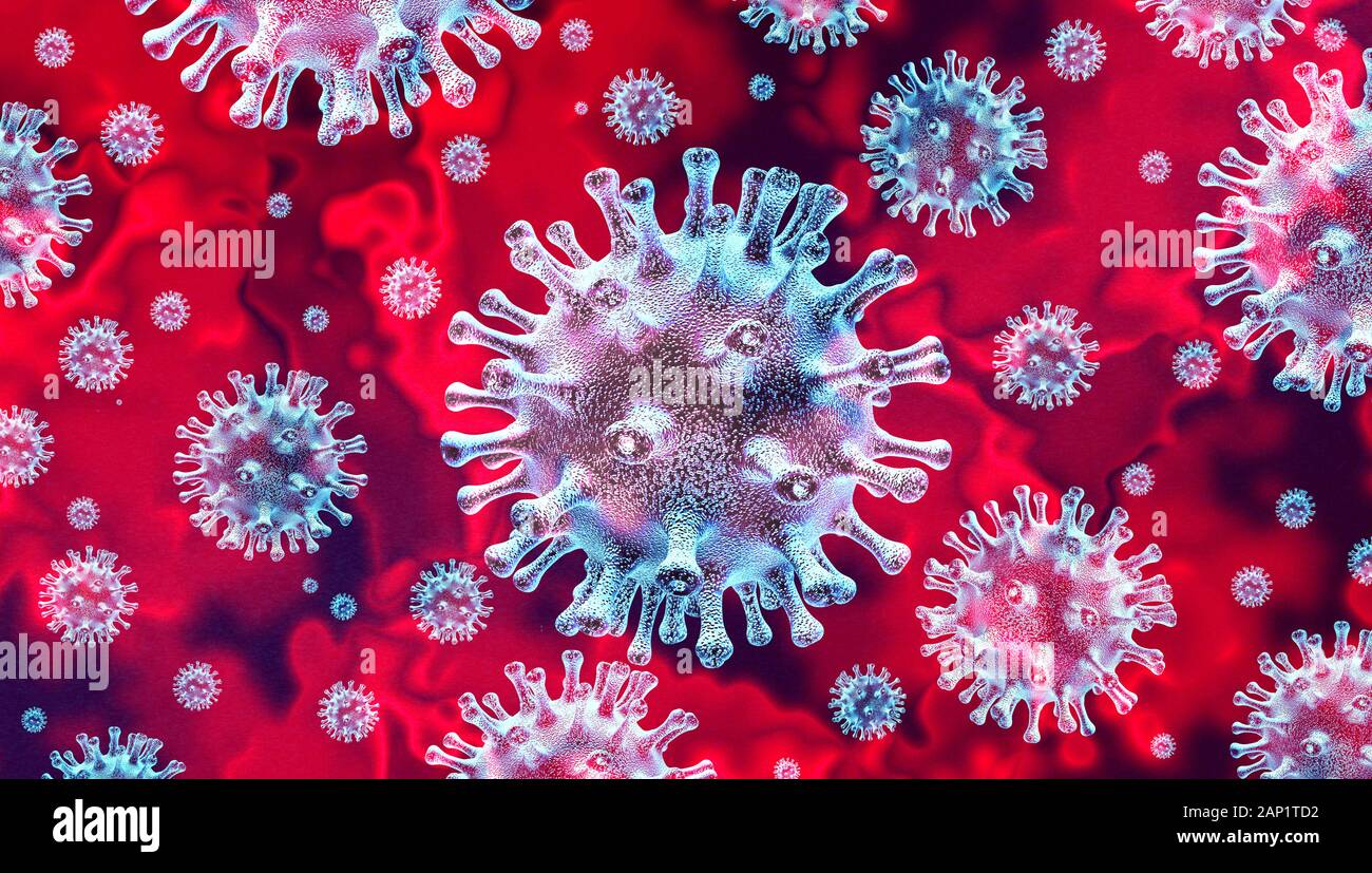 Coronavirus outbreak and coronaviruses influenza background as dangerous flu strain cases as a pandemic medical health risk concept with disease. Stock Photo