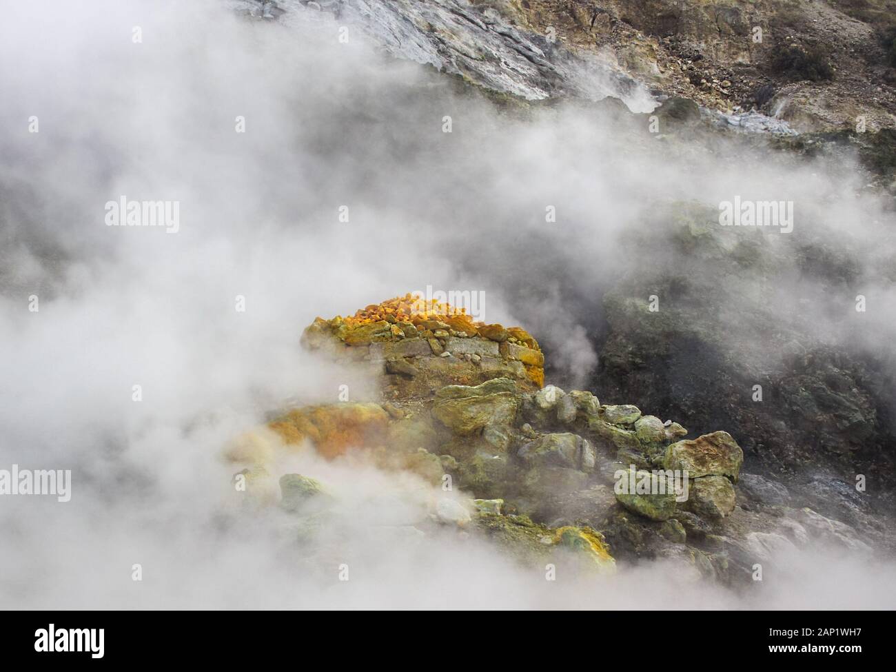 The Solfatara belongs to the active volcanic province of the Phlegraean fields Stock Photo