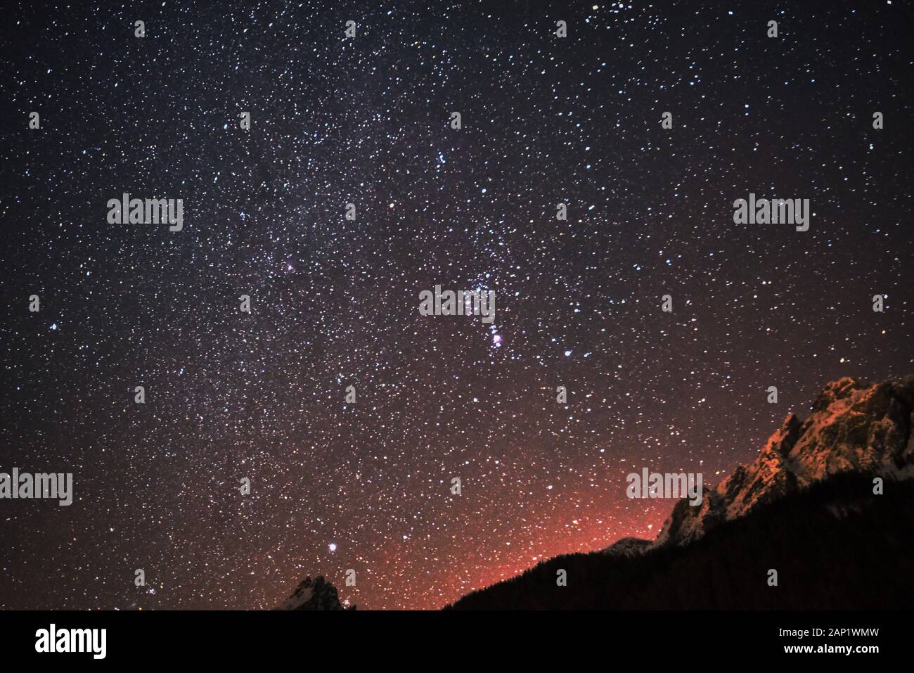 Starry night sky over the Dolomites Stock Photo