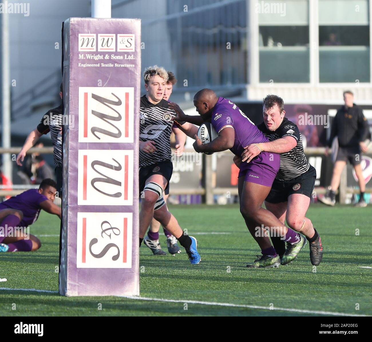18.01.2020. Loughborough, England. Suvwe Obano of Loughborough Students goes for the try line
