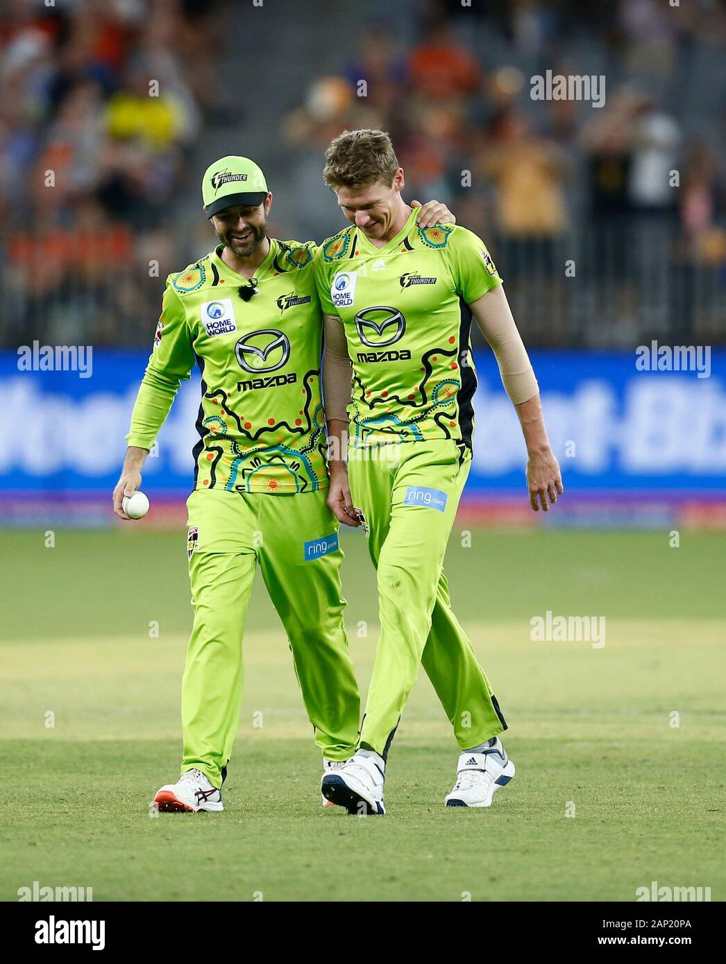 Perth, Australia. 20th Jan, 2020. Big Bash League Cricket, Perth Scorchers versus Sydney Thunder; Callum Ferguson of Sydney Thunder consols Brendan Dogged after he dropped his 3rd catch for the night - Editorial Use Credit: Action Plus Sports Images/Alamy Live News Stock Photo